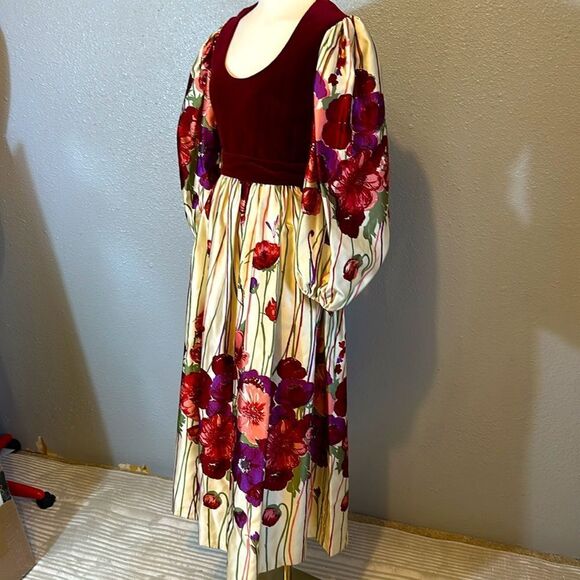 Vintage Victor Costa velvet satin floral dress with side pocket size 8 - Picture 4 of 17